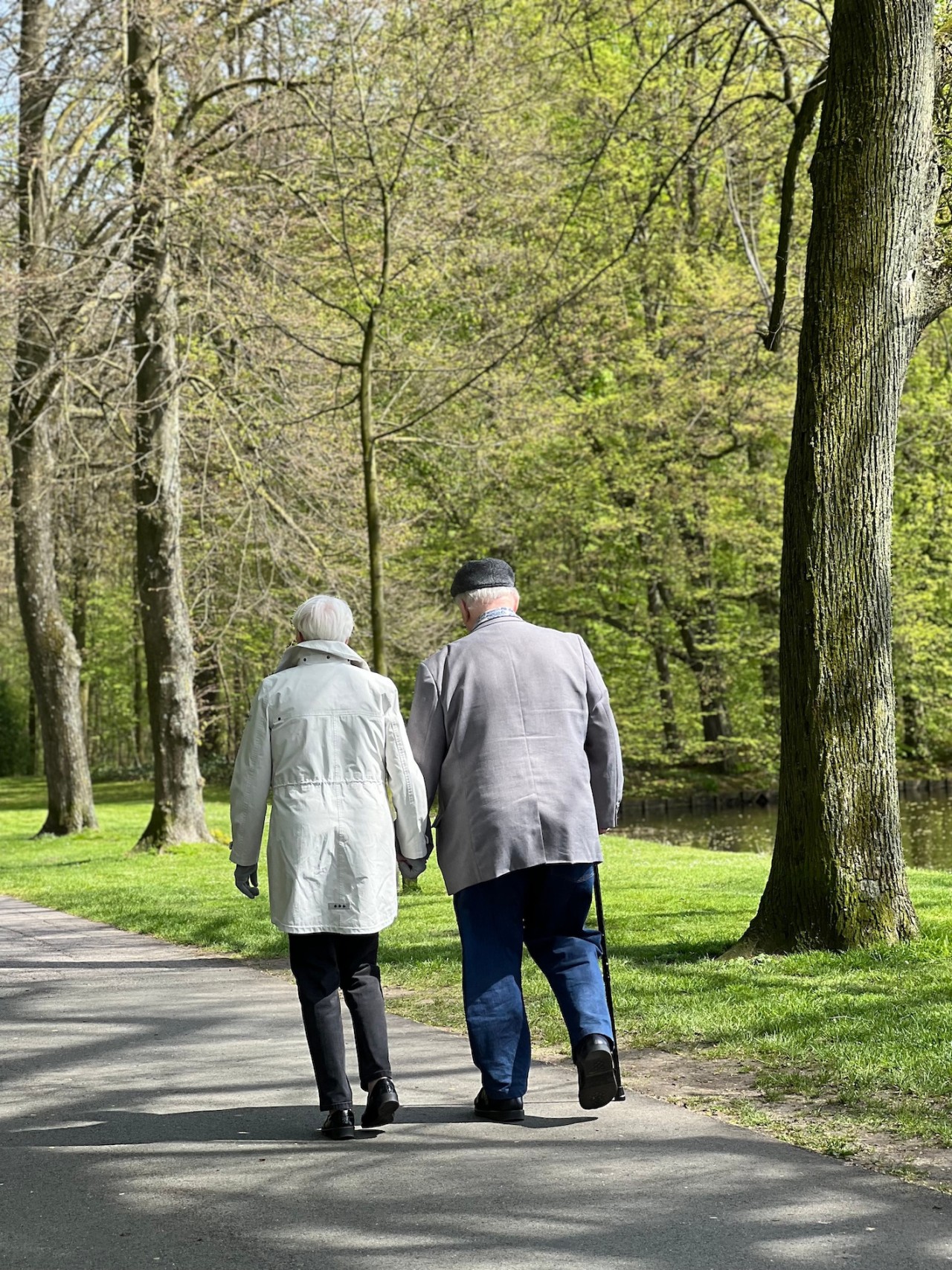 Wandelend ouder echtpaar door het park